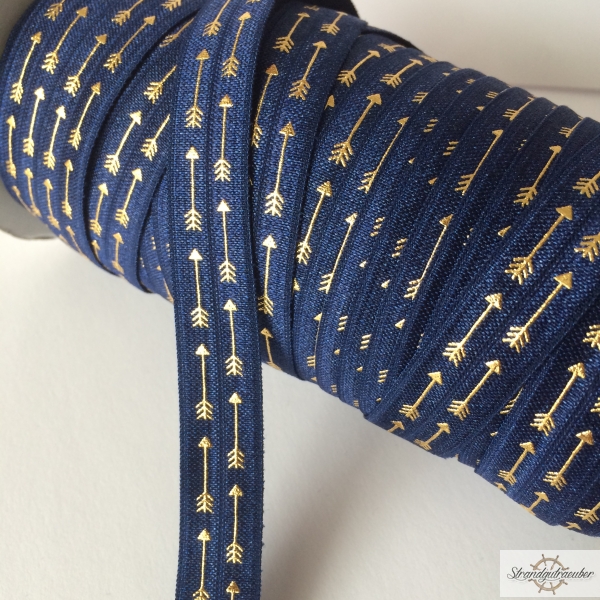 Elastisches Einfassband - blau mit goldenen Pfeilen